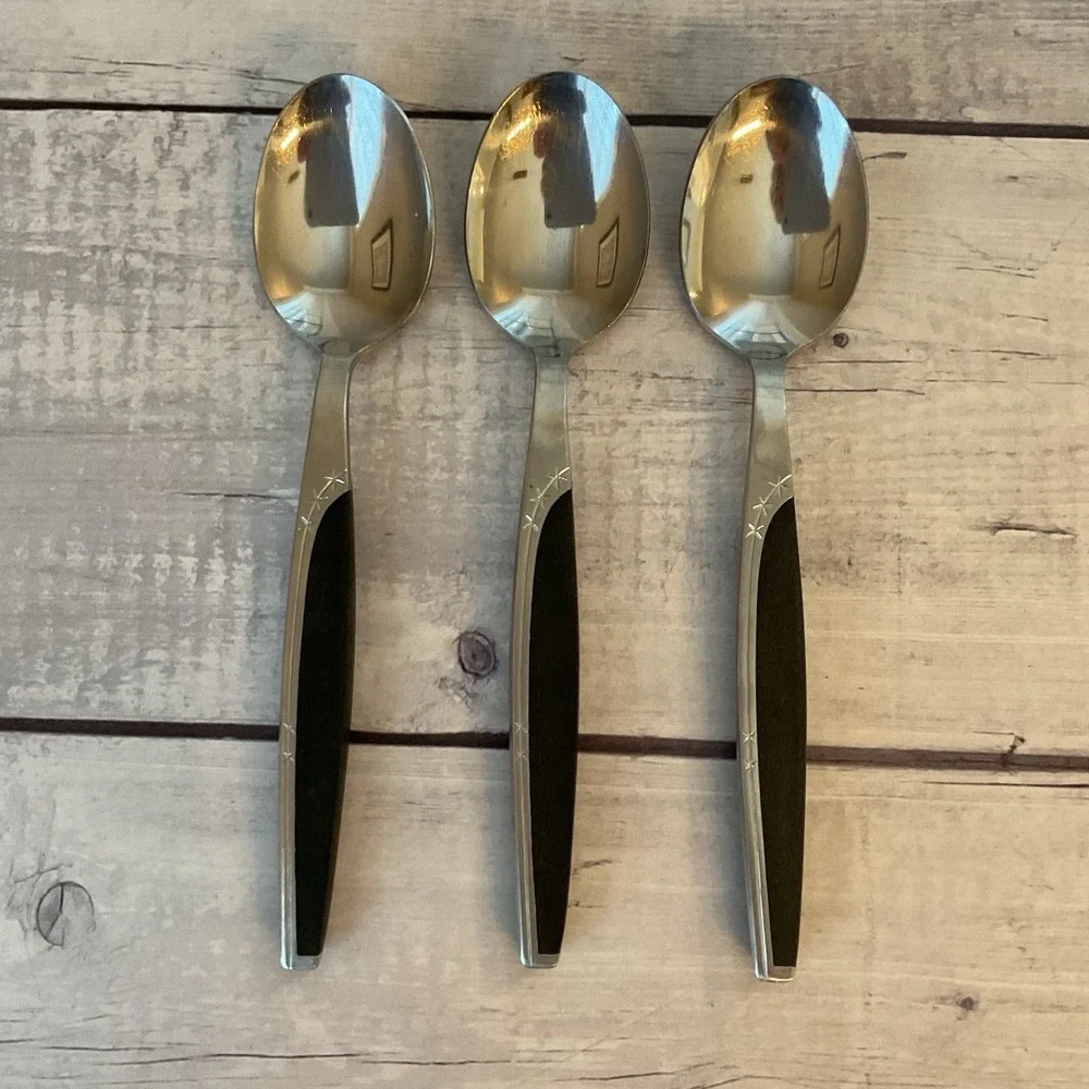 Marcrest Ebony Elegance Stainless 3 Oval Place Soup Spoon Starburst‎ Japan